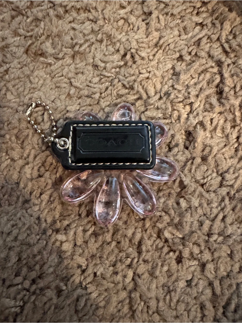 Coach Pink Acrylic Flower Keychain with Leather Tag